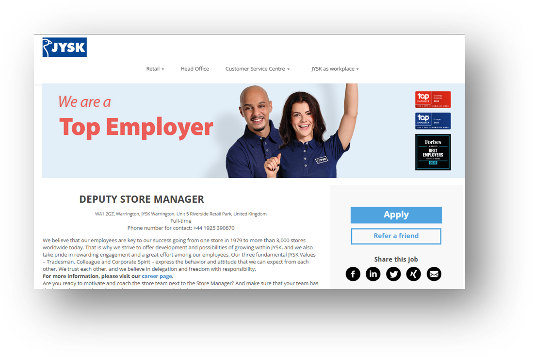 JYSK Employer of the Year Package_Example_Job ad