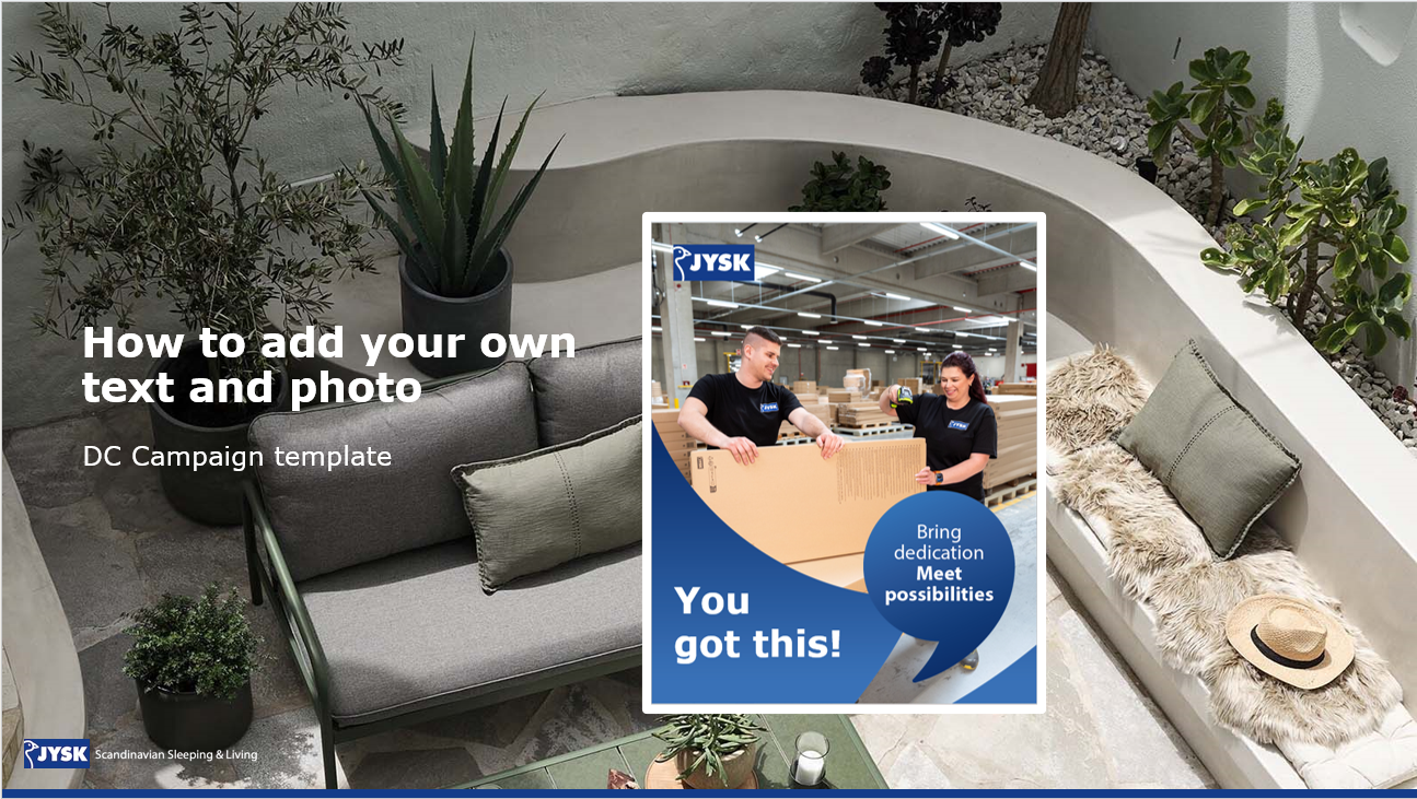 Screenshot photo as thumbnail image of the JYSK Guide on how to change text and image in a template for the communication of a DC campaign