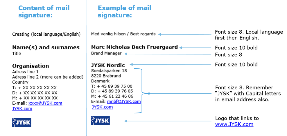 E-mails and signatures | JYSK Blue Line